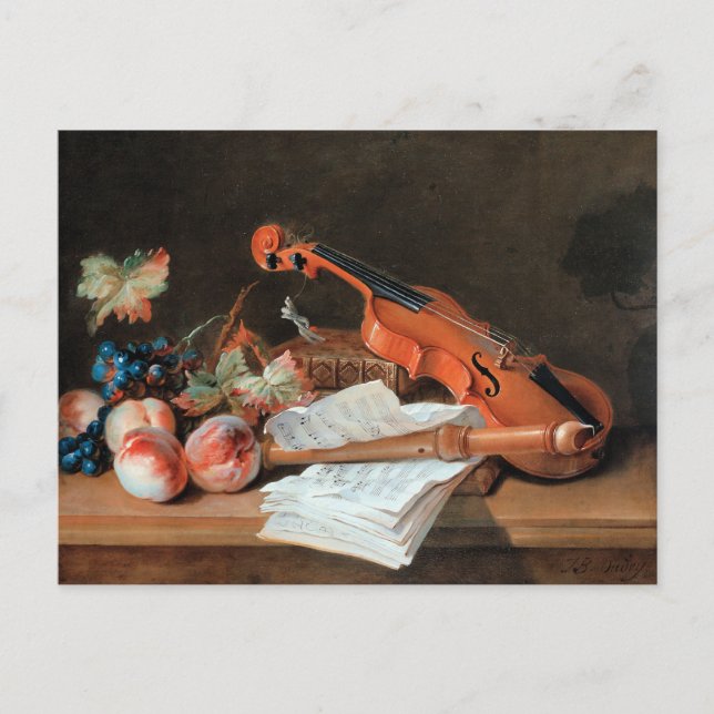 Still Life with a Violin, fine art painting, Invitation Postcard (Front)