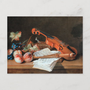 Still Life with a Violin, fine art painting, Postcard