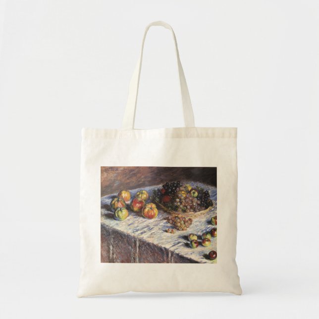 Still Life with Apples and Grapes by Claude Monet Tote Bag (Front)
