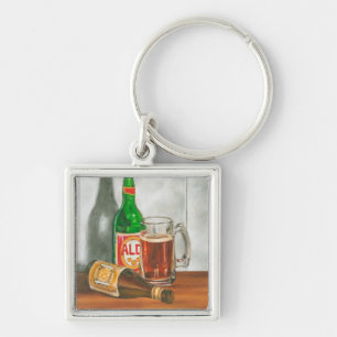 Still Life with Beer by Jennifer Goldberger Key Ring