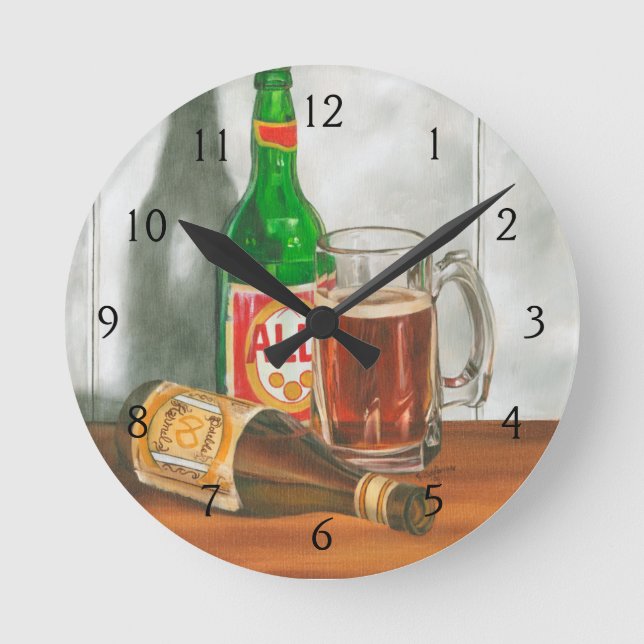 Still Life with Beer by Jennifer Goldberger Round Clock (Front)