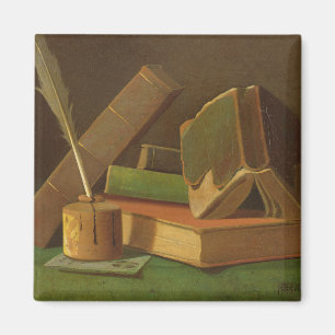 Still life with books and ink well magnet