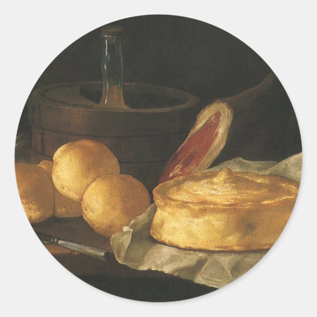 Still Life with Bread Tart and Ham, Giuseppe Recco Classic Round Sticker (Front)