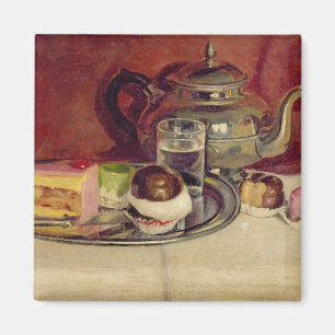 Still Life with Cakes and a Silver Teapot (oil on Magnet