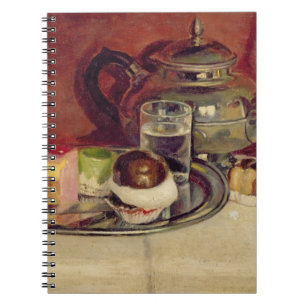 Still Life with Cakes and a Silver Teapot (oil on Spiral Notebook