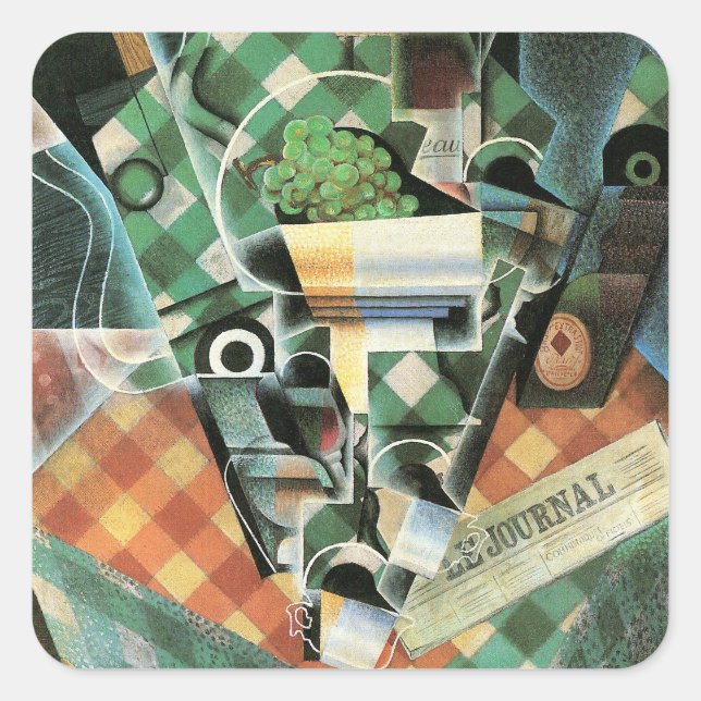 Still Life with Checked Tablecloth by Juan Gris Square Sticker (Front)