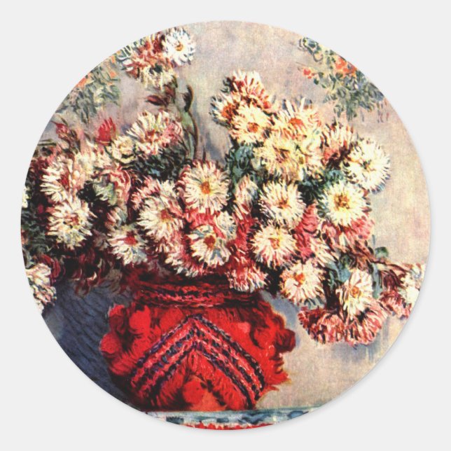 Still life with Chrysanthemums by Claude Monet Classic Round Sticker (Front)