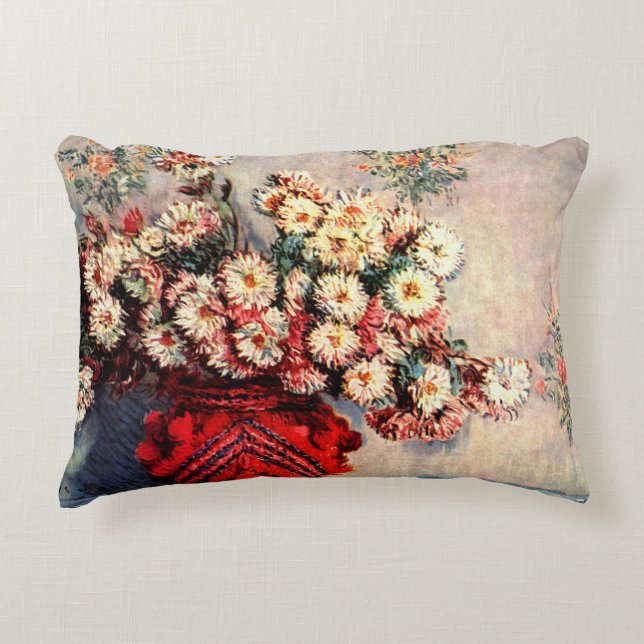 Still life with Chrysanthemums by Claude Monet Decorative Cushion (Front)