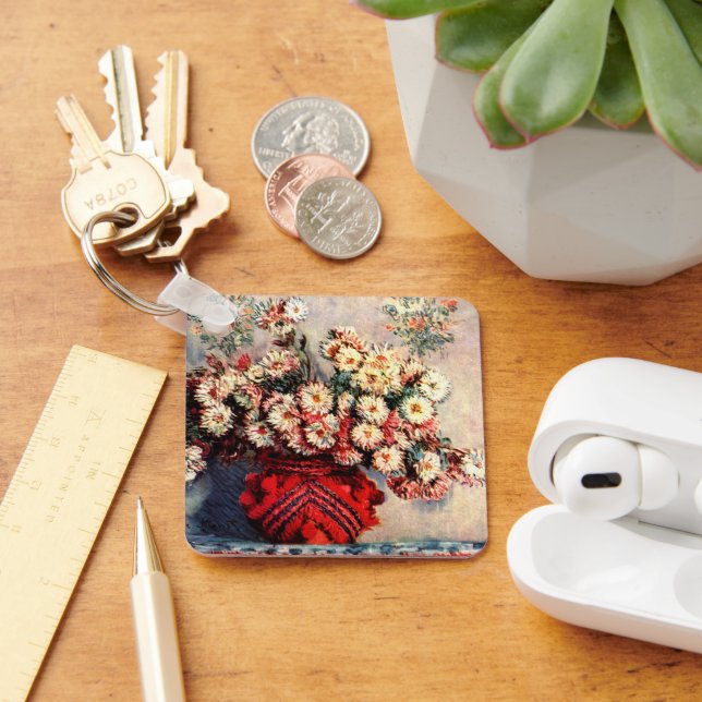 Still life with Chrysanthemums by Claude Monet Key Ring (Desk)