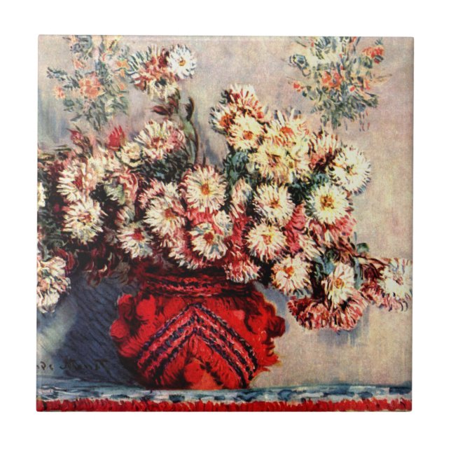 Still life with Chrysanthemums by Claude Monet Tile (Front)
