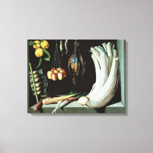 Still life with dead birds, fruit and canvas print