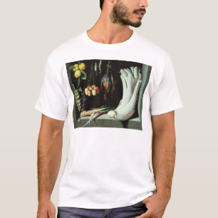 Still life with dead birds, fruit and T-Shirt