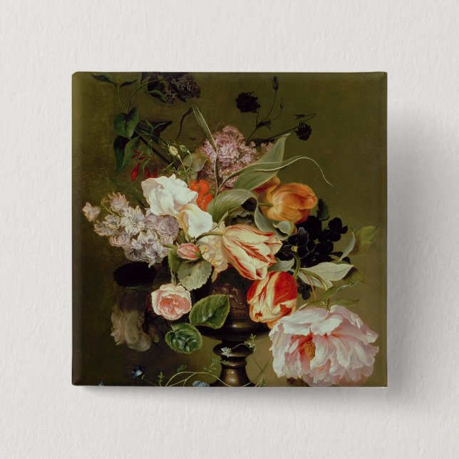 Still life with flowers 15 cm square badge (Front)