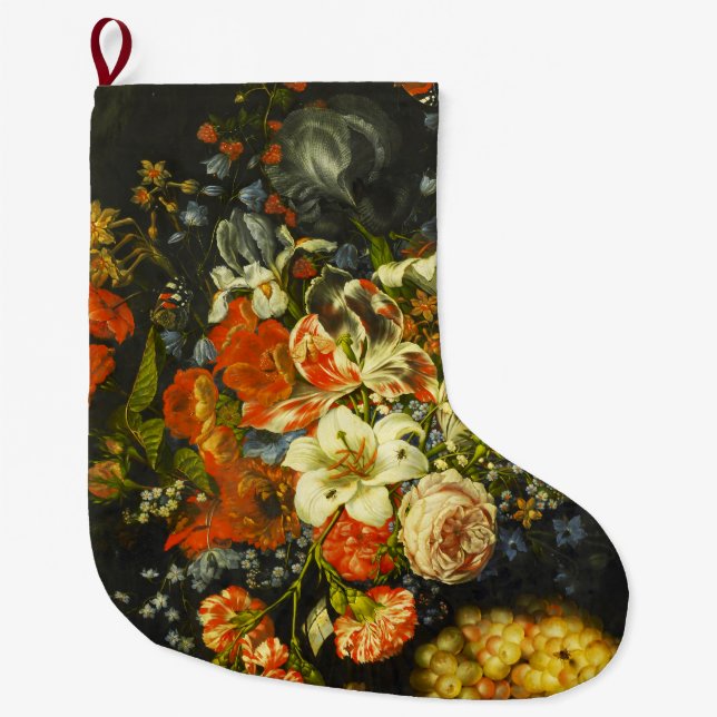 Still Life with Flowers and Fruit  Large Christmas Stocking (Front)
