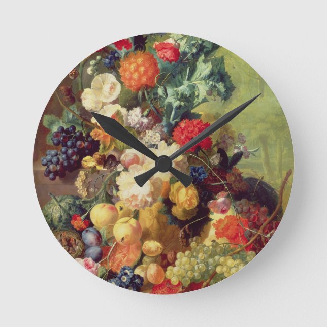 Still Life with Flowers and Fruit Round Clock (Front)
