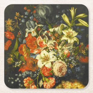 Still Life with Flowers and Fruit  Square Paper Coaster