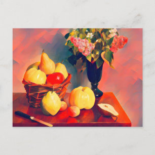 Still life with flowers and fruits postcard