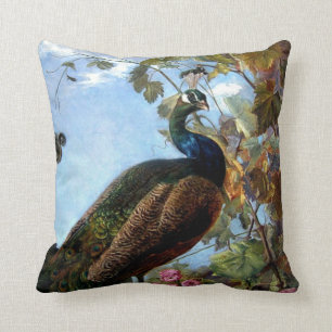 Still Life with Flowers and Peacock Bird Floral Cushion