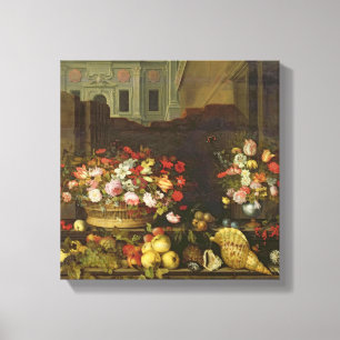 Still Life with Flowers, Fruits and Shells Canvas Print