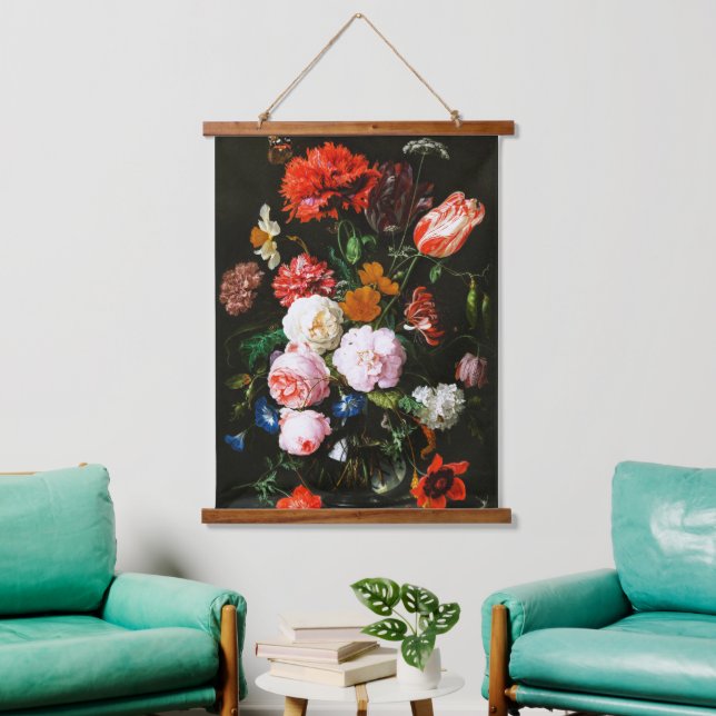 Still Life with Flowers in a Glass Vase Classic Hanging Tapestry (Living Room)