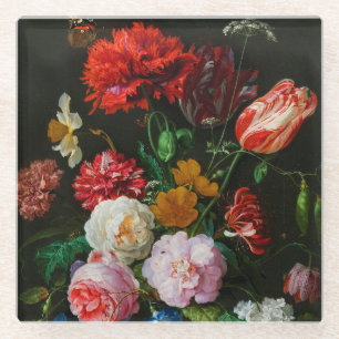 Still Life with Flowers in a Glass Vase  Glass Coaster