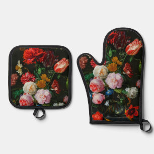 Still Life with Flowers in a Glass Vase  Oven Mitt & Pot Holder Set
