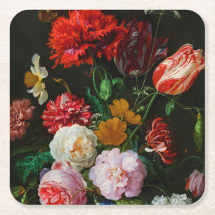 Still Life with Flowers in a Glass Vase Square Paper Coaster