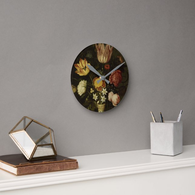 Still Life With Flowers in a Wan-li Vase Ambrosius Round Clock (Office)