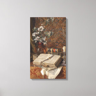 Still life with folios and cherry blossoms canvas print