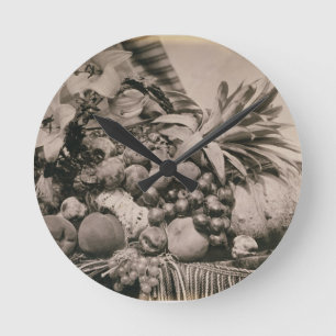 Still Life with Fruit, 1860 (sepia photo) Round Clock