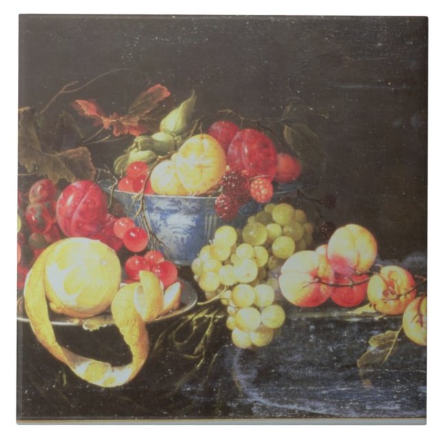 Still Life with Fruit in Delft Bowl, Including a P Tile (Front)