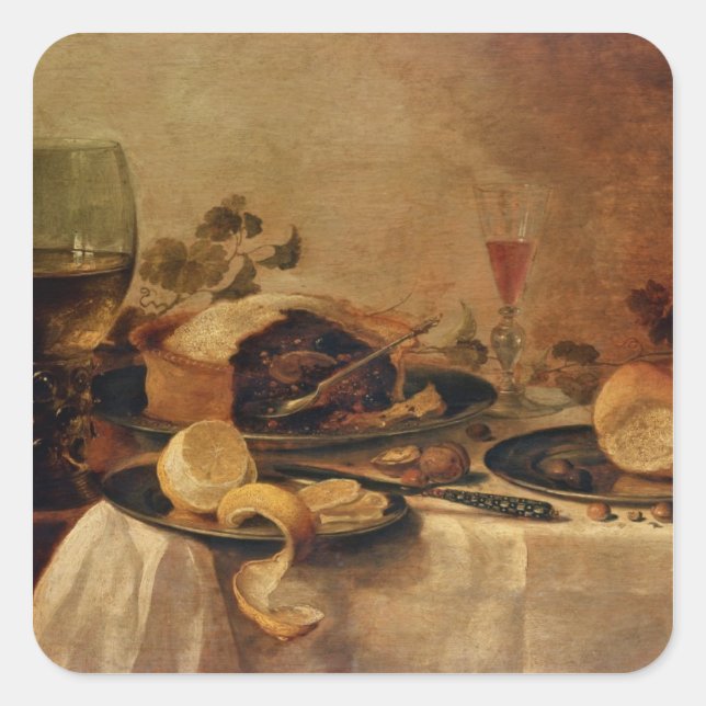 Still Life with Fruit Pie, 1635 Square Sticker (Front)