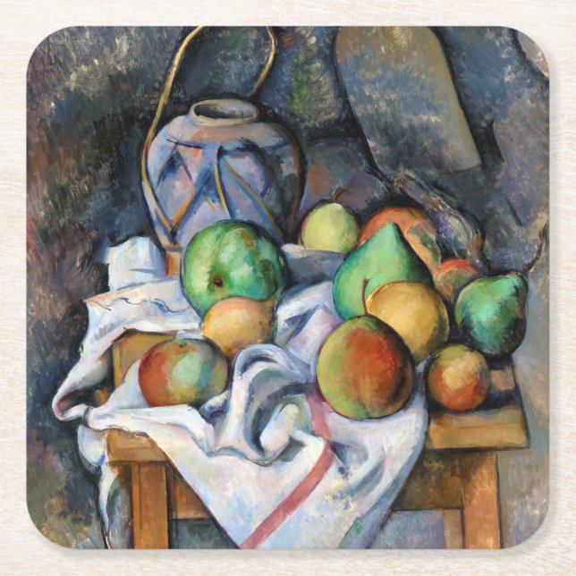 Still Life with Fruits, Paul Cezanne Square Paper Coaster (Front)