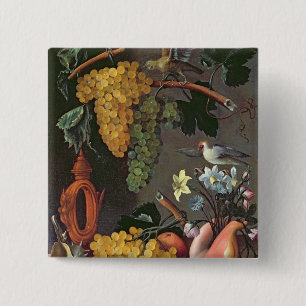 Still Life with Grapes, Birds and flowers 15 Cm Square Badge