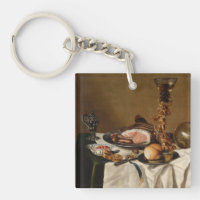 Still life with ham, books and ornamental vessels