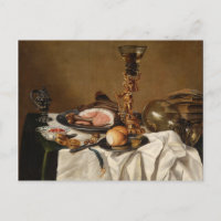 Still life with ham, books and ornamental vessels