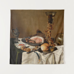 Still life with ham, books and ornamental vessels tapestry