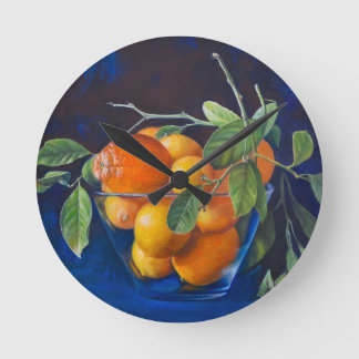 Still Life with Lemons and Orange Branch Round Clock