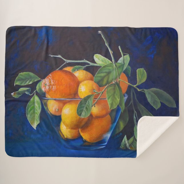 Still Life with Lemons and Orange Branch Sherpa Blanket (Front (Horizontal))