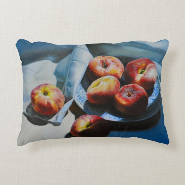 Still Life with Peaches and White Cloth Decorative Cushion (Front)