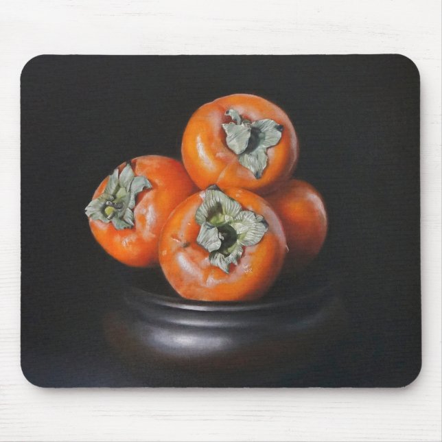 Still Life with Persimmons on Black Background Mouse Pad (Front)