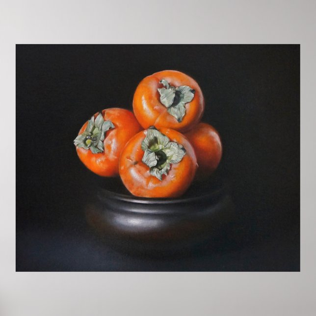 Still Life with Persimmons on Black Background Poster (Front)