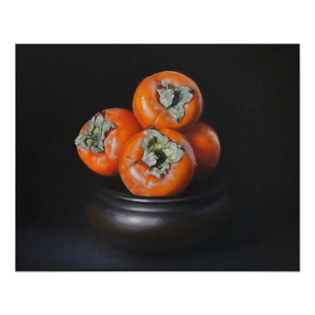 Still Life with Persimmons on Black Background Poster (Front)