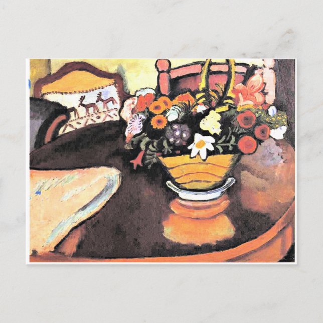 Still Life with Pillow with Deer Design & Bouquet Postcard (Front)