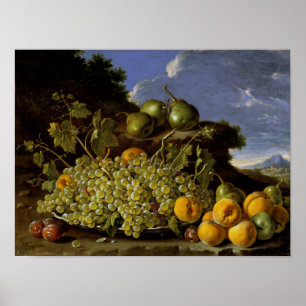 Still life with Plate of Grapes, Peaches, Pears Poster