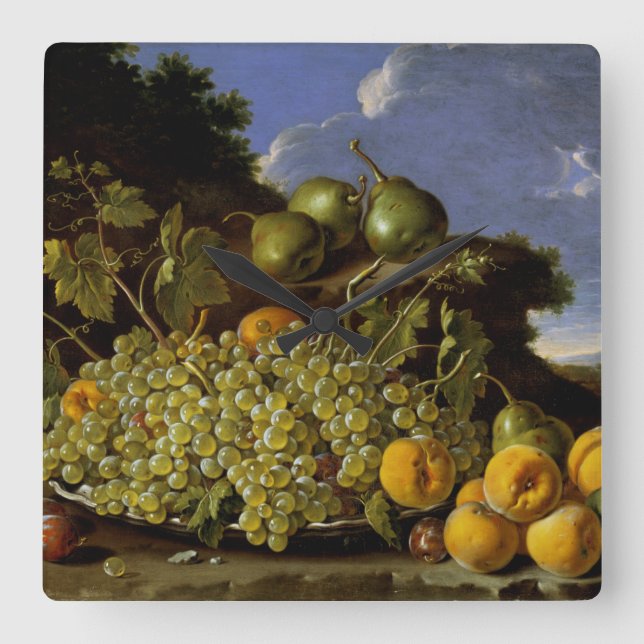 Still life with Plate of Grapes, Peaches, Pears Square Wall Clock (Front)