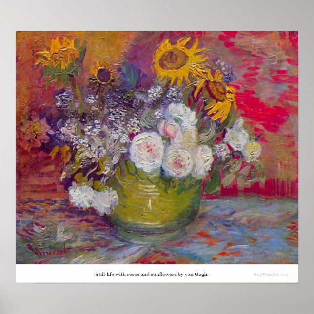 Still-life with roses and sunflowers by van Gogh Poster (Front)
