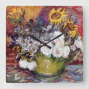 Still Life with Roses and Sunflowers - Van Gogh Square Wall Clock