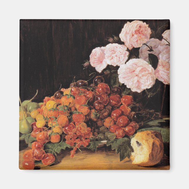 Still Life With Roses, Strawberries and Bread Magnet (Front)