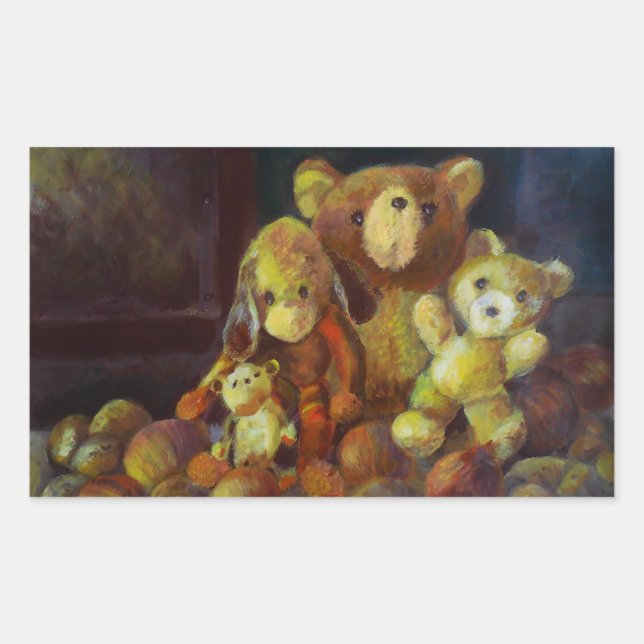 Still life with Teddy Bears Rectangular Sticker (Front)